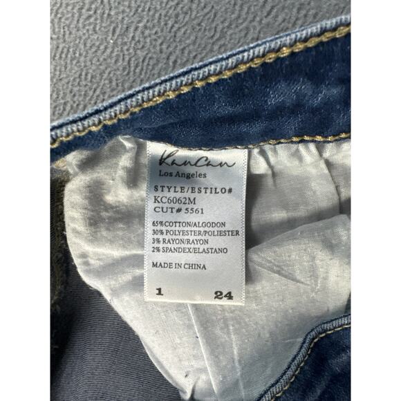 KANCAN Y2K‎ Distressed Frayed Raw Hem Denim Mini Jean Skirt Pockets Stretch 1/24 - Picture 3 of 8